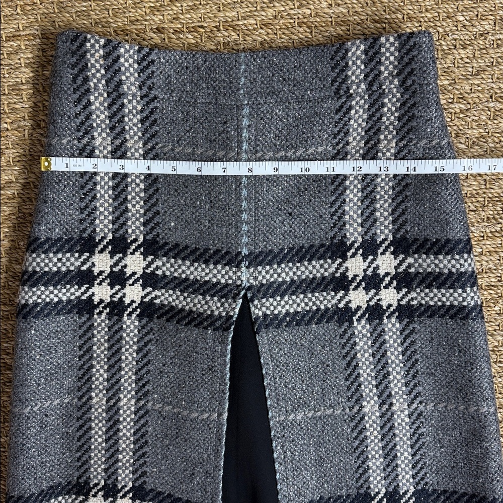 BURBERRY plaid Front-& Back Slit Wool Blend Skirt - Gray - Picture 13 of 16